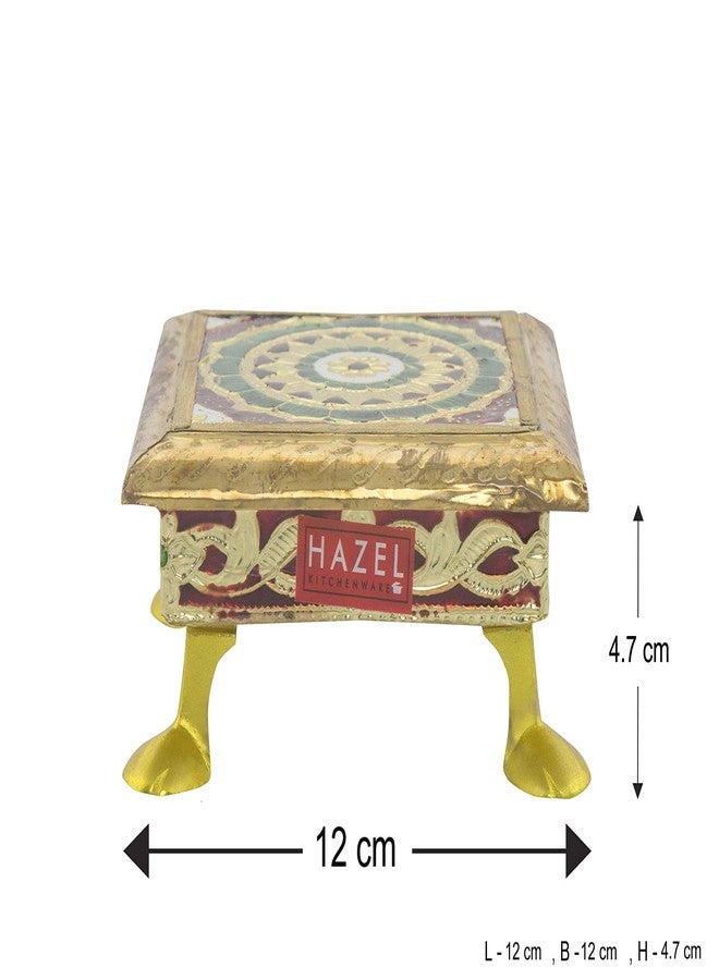 هايزل HAZEL Wood Meenakari Work Square Chowki Chaurang Paat لبوجا، 5 × 5 بوصة - Image 4